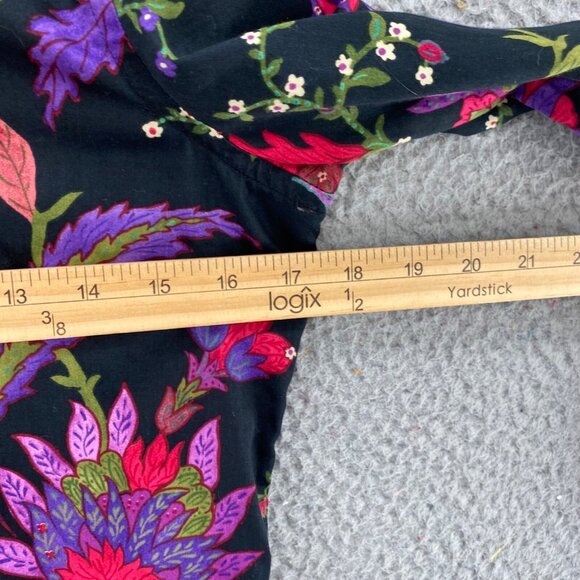 Lauren Ralph Lauren Top Womens Small Petite Black Multi Floral Button Up Collar - Picture 7 of 10